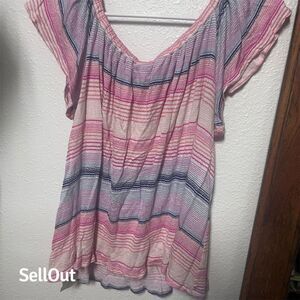 Motherhood Maternity Striped Flutter Sleeve Top Size L Multicolor
